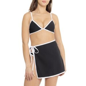 New Wilo The Label Black White Trim Swim Skirt Cover Up Small Summer Beach